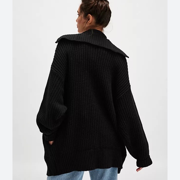 FREE PEOPLE SWIM TOO DEEP CARDIGAN BLACK MEDIUM - Picture 3 of 13